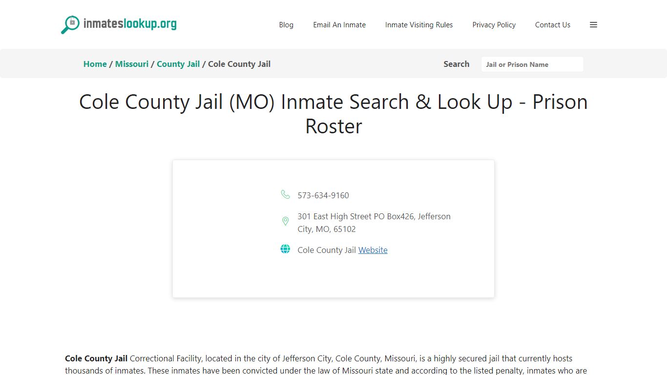 Cole County Jail (MO) Inmate Search & Look Up - Prison Roster